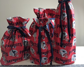 NFL Licensed New England Patriots Fabric Gift Bags Birthday Fathers Day or Any Day Eco-Friendly, Reusable, Waste Free Gift Bags