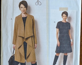 Uncut Butterick Lisette Sewing Pattern B6244 for Misses Coat and Dress. Sizes 8-16.