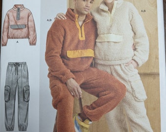 Uncut Simplicity Sewing Pattern #S9828 for Unisex Sweatshirt and Pants.  Sizes XS-XXL.