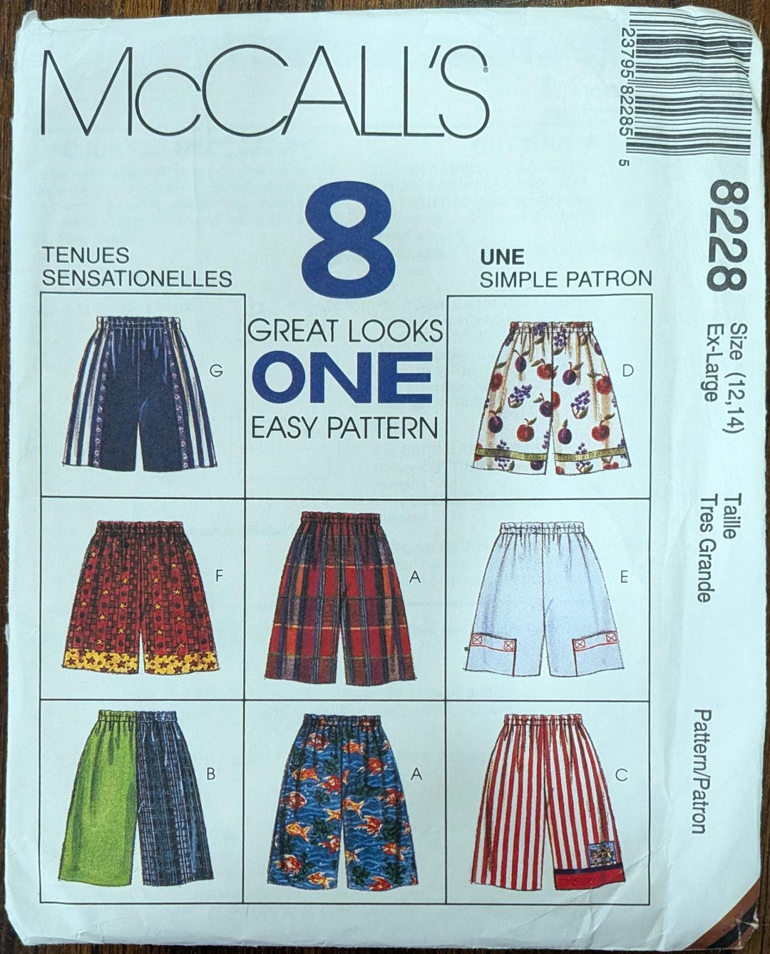 Uncut Mccall's Sewing Pattern #8228 for Boys' and Girls' Shorts in
