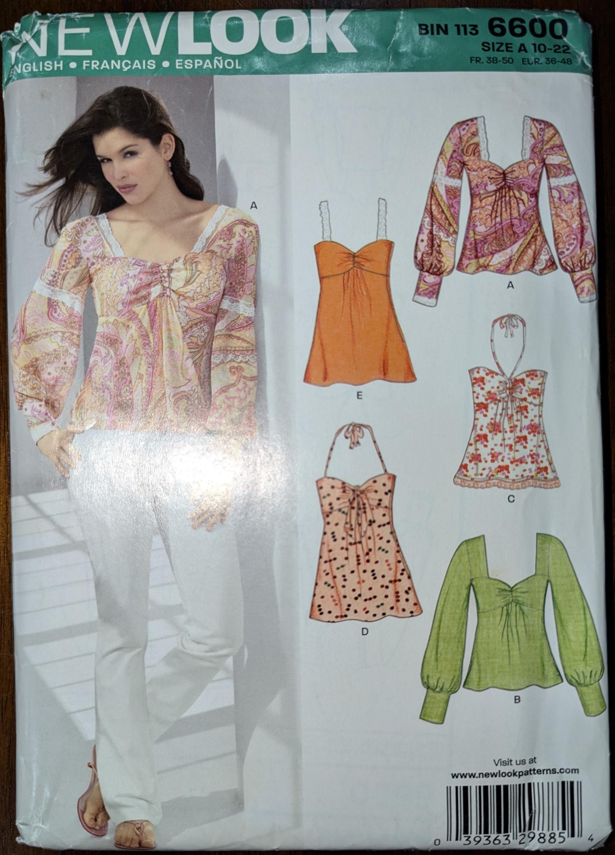 Uncut New Look Sewing Pattern #6600 for Misses and MIsses' Plus Size Top with Sleeve Variation. Sizes 10-22.