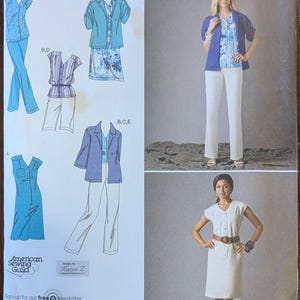 Uncut Simplicity Sewing Pattern #2705 for Misses and Misses&#39; Plus Size Dress or Top, Pants or Shorts and Jacket. Sizes 10-18.