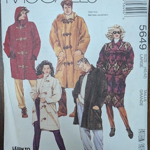 May include: McCall's sewing pattern 5649 featuring illustrations of coats. The pattern includes a large size (40-42). The text "Learn to Sew for Fun" is visible. The pattern is for coats only.