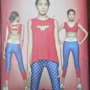 Uncut Simplicity Sewing Pattern #8631 for Misses and Misses&#39; Plus Size Knit Sports Bra and Knit Top and Leggings. All Sizes.