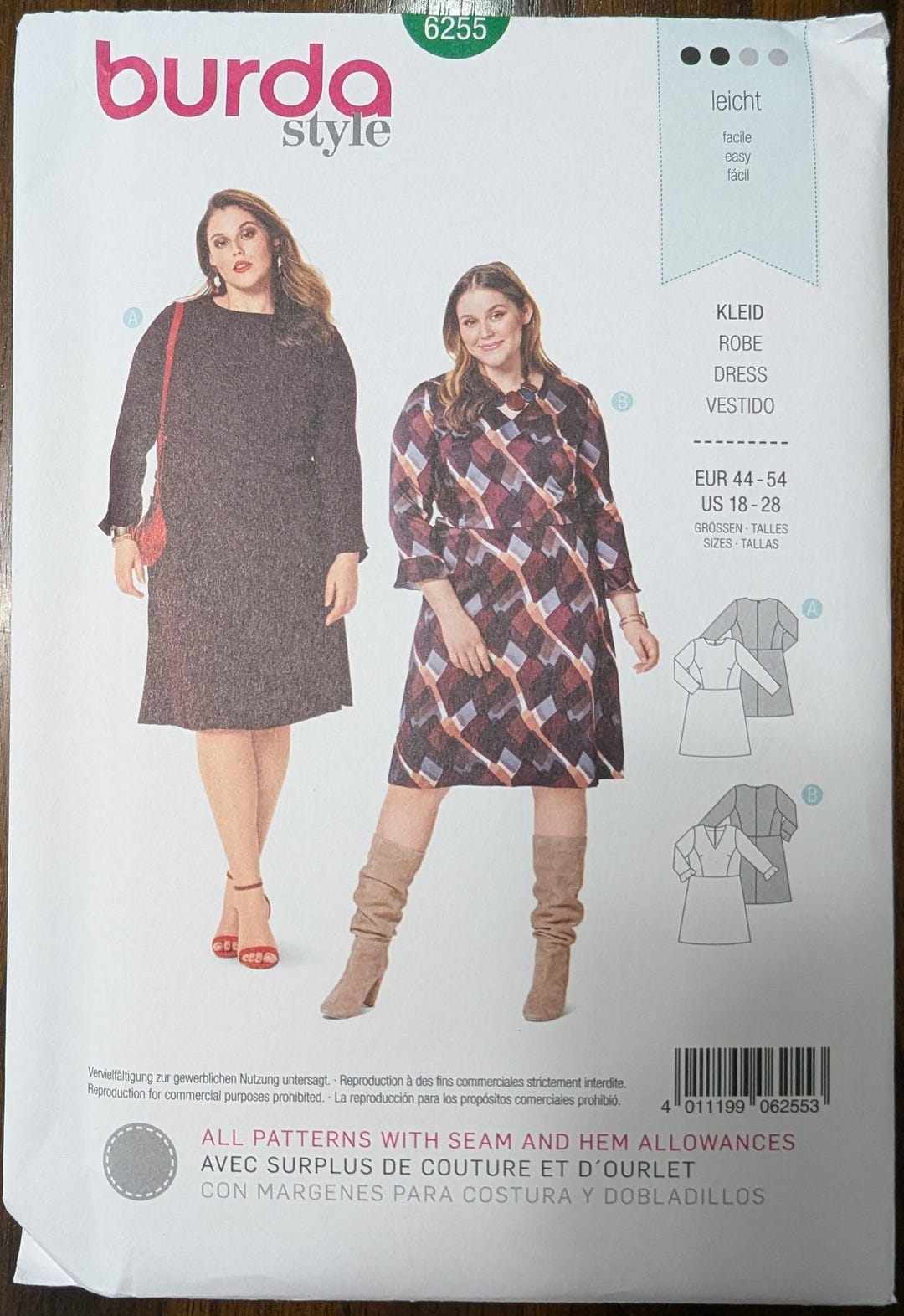 Uncut Burda Sewing Pattern #6255 for Misses' Plus Size Dress With ...