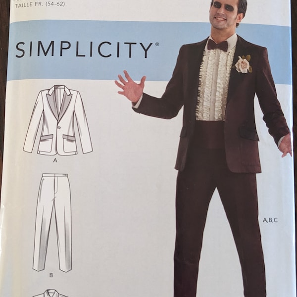 Uncut Simplicity Sewing Pattern #R10650 for Mens' and Mens' Plus Size Tuxedo Costumes. Halloween Costumes. Sizes 34-42 and 44-52 Available.