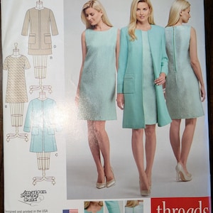 Uncut Simplicity Sewing Pattern #S0861 for Misses&#39; Dress in 2 Lengths and Lined Coat or Jacket. Sizes 6-14.