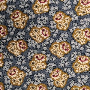 100% Cotton Fabric by the Yard. Pretty Floral Print on a County Blue Background by Andover Fabrics. 44&quot; Wide. Quilting Cotton Fabric.