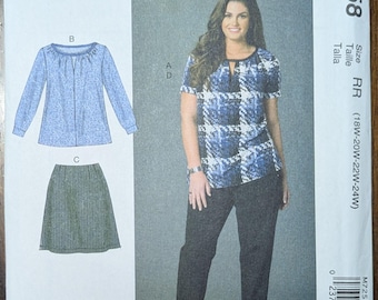 Uncut McCall's Sewing Pattern #M7258 for Women's Tops, Skirt and Pants. Sizes 18W-24W.