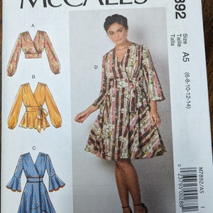 Uncut McCall&#39;s Sewing Pattern #M7892 for Misses&#39; Tops and Dresses.  Sizes 6-14.