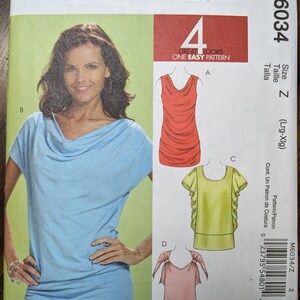 Uncut McCall&#39;s Sewing Pattern #M6034 for Misses&#39; Tunics with 4 Variations. Sizes L-XL