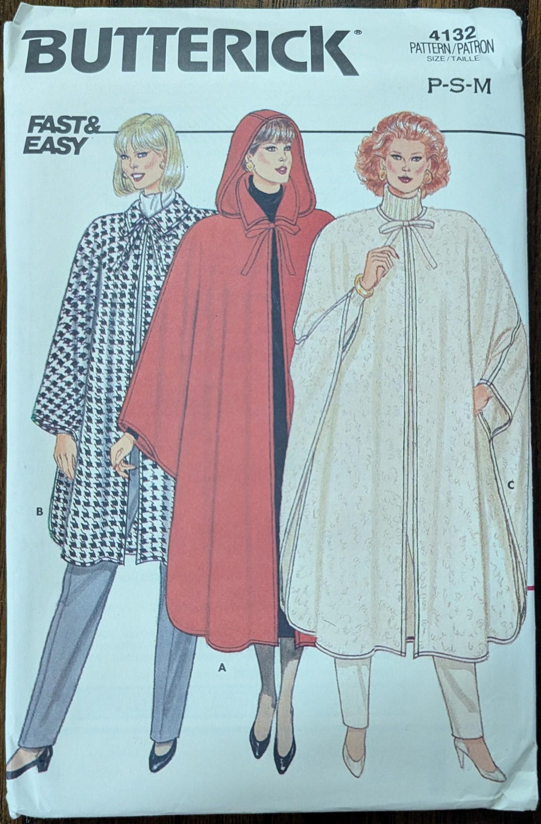Uncut Butterick Sewing Pattern #4132 for Misses' Cape With 3 Variations ...