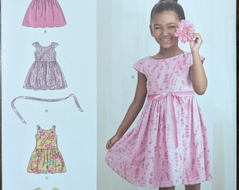 Uncut Simplicity Sewing Pattern #S9320 for Children's Gathered Skirt Dresses. Sizes 2-5