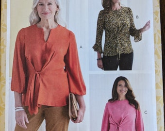 Uncut Butterick Sewing Pattern #B6813 for Misses and Misses' Plus Size Top with 3 Variations. Sizes 6-14 and Sizes 16-24 Available.