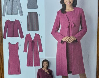Uncut Simplicity Easy Chic Sewing Pattern 2552 for Misses' Dress or Top, Skirt, Lined Coat and Knit Cardigan. Sizes 4-12.