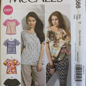 Uncut McCall&#39;s Sewing Pattern #M6566 for Misses&#39; Tops. Sizes XS-Sm-Med.