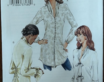 Uncut Vogue Sewing Pattern V7829 for Misses and Misses Plus Size Blouse with 3 Variations. Sizes 12-16 and Sizes 18-22 Available.