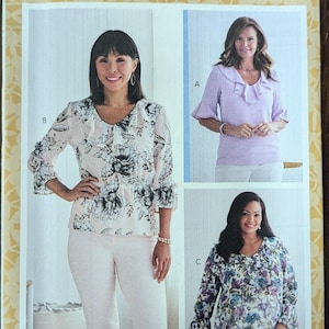 Uncut Butterick Sewing Pattern #B6814 for Misses and Women&#39;s Top with 3 Variations. Sizes 8-16 and Sizes 18W-24W Available.