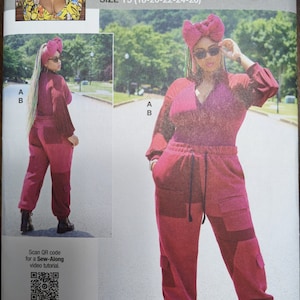 May include: Sewing pattern for a two-piece outfit, featuring a long-sleeved top and pants. The pattern is for sizes Y5 (18-20-22-24-26). The pattern is called "Know Me" by Mimi G. The pattern is from The Corny Rainbow.