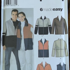 Uncut Simplicity Sewing Pattern #4830 for Misses, Men&#39;s and Teens&#39; Jacket or Vest or Top. Sizes XS-XL.