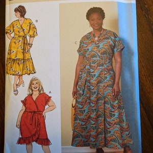 Uncut Butterick Sewing Pattern #B6873 for Women&#39;s Plus Size Dress with Sash in 3 Variations Sizes 26W - 32W