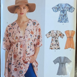 Uncut New Look Sewing Pattern #6575 for Misses and Misses&#39; Plus Size Top with 3 Variations. Sizes XS-XL.