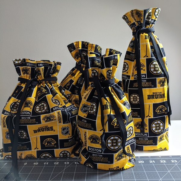 NHL Licensed Boston Bruins Fabric Gift Bags Birthday Father's Day or Any Day Eco-Friendly, Reusable, Waste Free Gift Bags