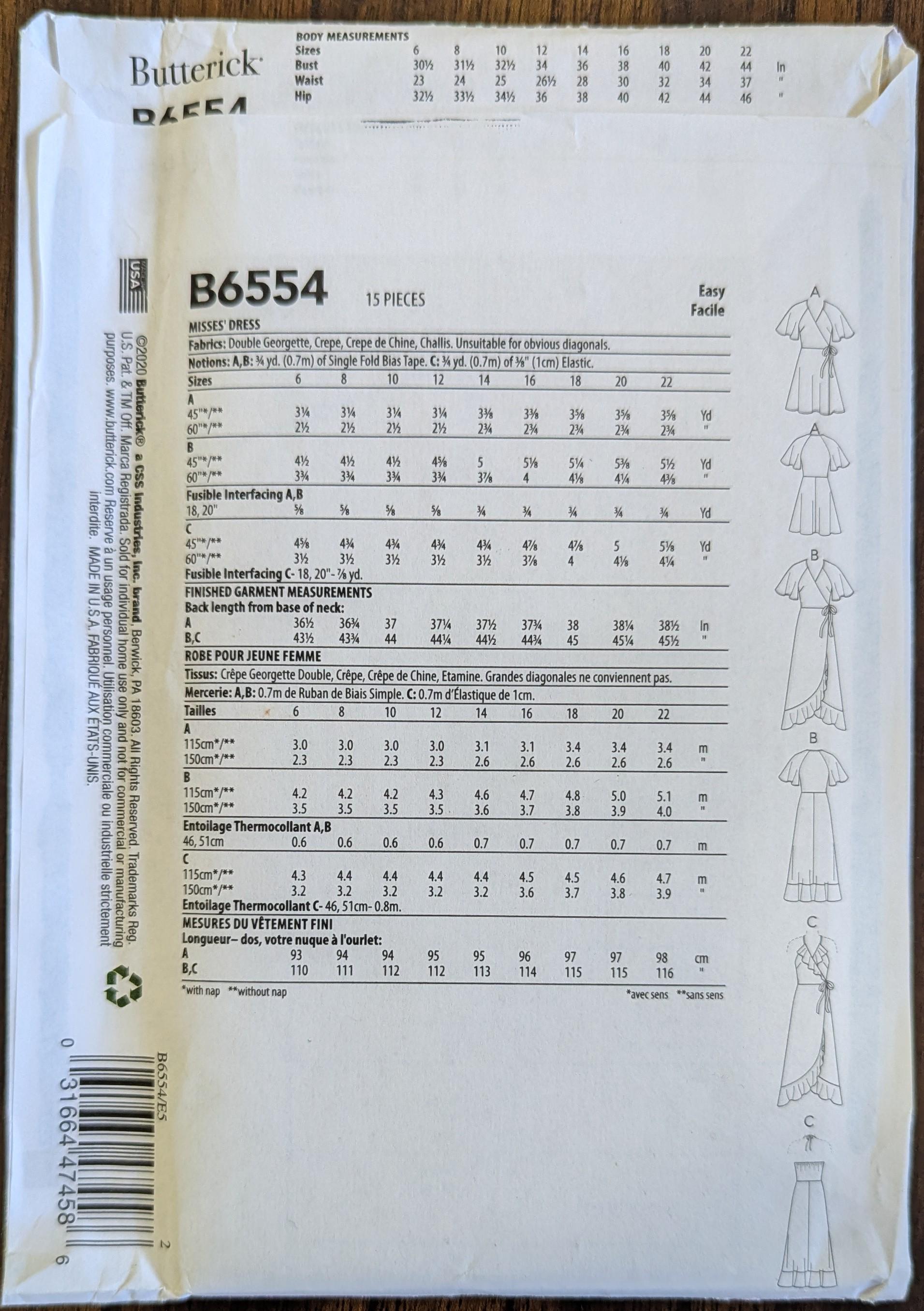 Uncut Butterick Sewing Pattern #B6554 for Misses and Misses' Plus Size ...