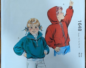 Uncut Kwik Sew Sewing Pattern 1648 for Toddlers' Quarter Zip Jacket or Full Zip Jacket with Hood. Sizes T1-T4.