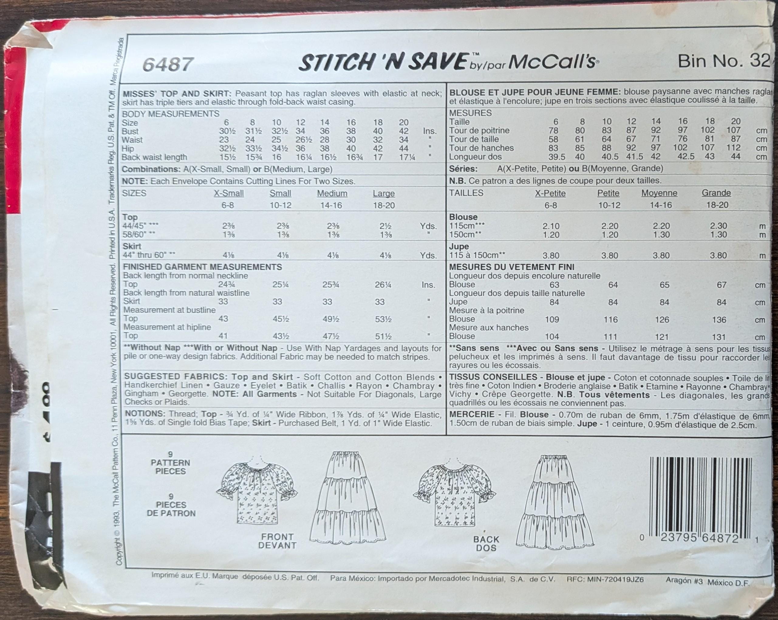 Uncut Stitch 'n Save Sewing Pattern #6487 for Misses' and Misses' Plus ...