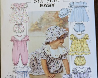 Uncut Butterick Sewing Pattern B4110 for Infants Dress, Panties, Jumpsuit and Hat. Sizes S-XL. All Sizes Included.