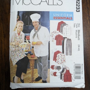 Uncut McCall&#39;s Sewing Pattern #M2233 for Misses and Men&#39;s Uniform Essentials. Jacket, Shirt, Apron, Pants. Size Medium (38-40)