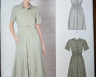 Uncut New Look Sewing Pattern N6651 for Misses and Misses Plus Size Dress with Sleeve and Collar Variations. Sizes 10-22.