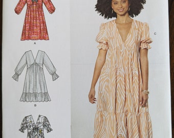 Uncut Simplicity Sewing Pattern #S9702 for Misses&#39; and Misses&#39; Plus Size Empire Dress. Sizes 8-16