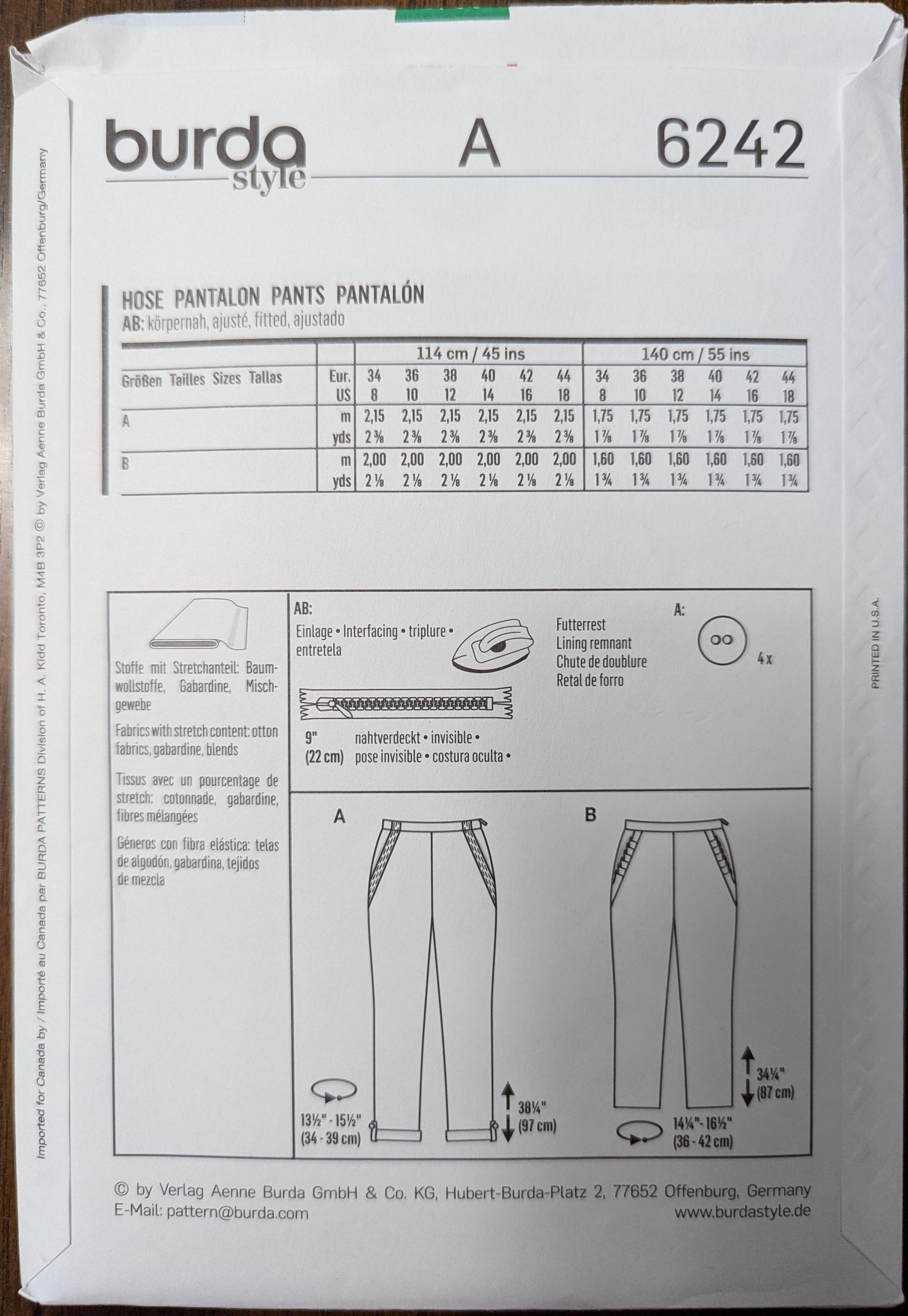 Burda Pattern Sizing Uncut Burda Sewing Pattern #6242 for Misses' and Misses' Plus Size ...