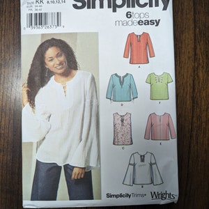 Uncut Simplicity Sewing Pattern #5684 for Misses&#39; Pull-Over Tunic or Top with  Sleeve Variations. Sizes 8-14.