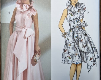 Uncut Vogue Sewing Pattern #R11320 for Misses and Misses' Plus Size Special Occasion Dress and Sash. Sizes available 8-16 and Sizes 16-24.