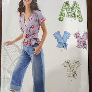 Uncut New Look Sewing Pattern #6560 for Misses and Misses&#39; Plus Size Tops with Sleeve and Collar Variations and Tie Belt. Sizes 8-20.