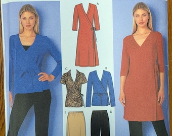 Uncut Simplicity Sewing Pattern 9482 for Misses' Fitted Wrap Knit Dress or Top, Pants and Skirt. Sizes 6-12.