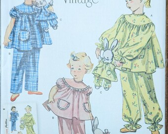 Uncut Simplicity 1950s Vintage Sewing Pattern #1264 for Child's Pajamas, Stuffed Bunny with Pajamas. Sizes 3-8.
