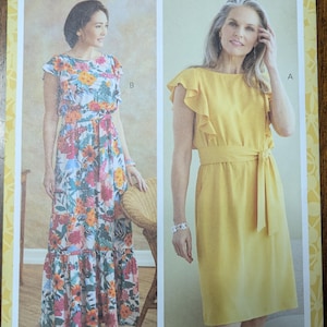 Uncut Butterick Sewing Pattern #B6677 for Misses and Misses&#39; Plus Size Dress and Sash. Sizes 6-14 and Sizes 14-22 Available.