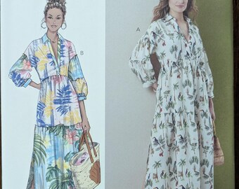 Uncut Butterick Sewing Pattern B7039 for Misses and Misses Plus Size Dresses. Sizes 4-12 and Sizes 14-22 Available.