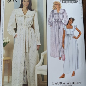 Uncut McCall&#39;s Sewing Pattern #M8381 for Misses&#39; Laura Ashley Nightgown, Robe and Tie Belt.  Vintage 80&#39;s Sizes XS, S, M, & L