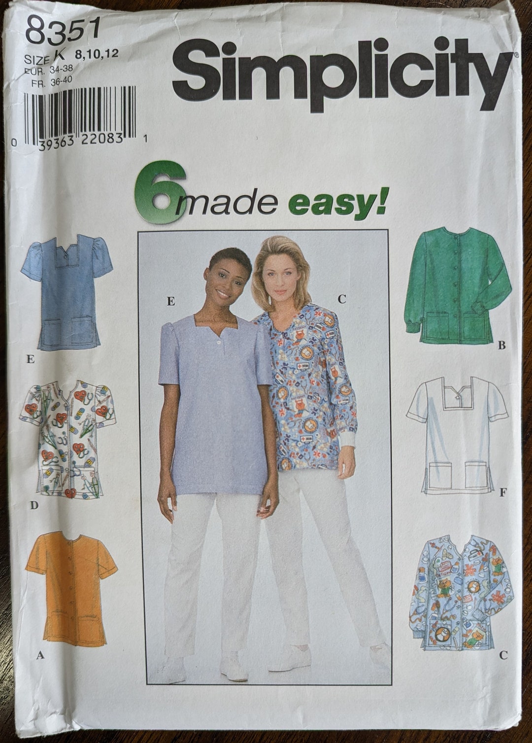 Uncut Simplicity Sewing Pattern #8351 for Misses' Top, Scrub Top, With ...