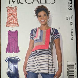 Uncut McCall&#39;s Sewing Pattern #M7323 for Misses and Misses&#39; Plus Size Pullover Tops with 4 Variations. Sizes L-XL-XXL.