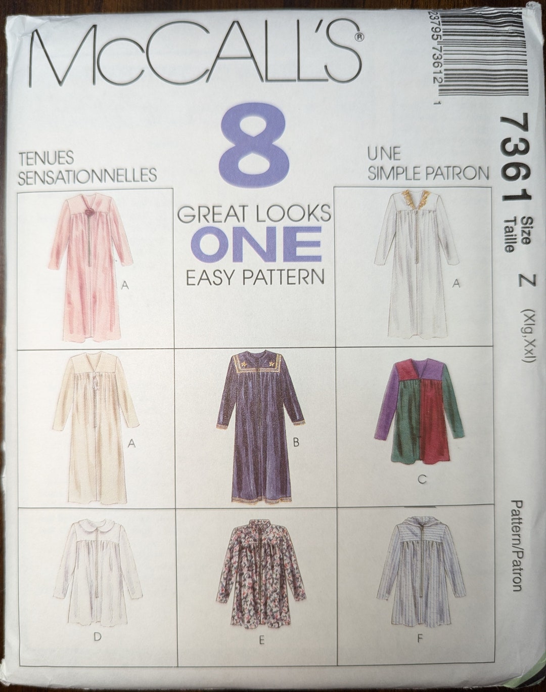 Uncut Mccall's Sewing Pattern 7361 for Misses' Plus Size Robe in 2
