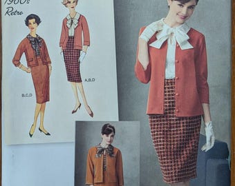 Uncut Simplicity 1960s Retro Sewing Pattern 2154 for Misses' Blouse, Skirt, Jacket and Knit Cardigan. Sizes 6-14.