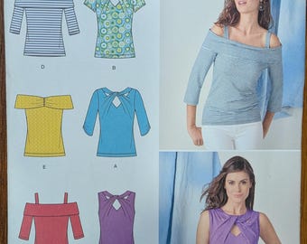 Uncut Simplicity Sewing Pattern 1613 for Misses' Knit Tops in 5 Styles. Sizes 4-12.