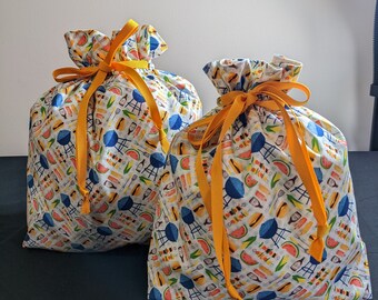 Eco Friendly Summer BBQ Cookout Drawstring Fabric Gift Bags Hosewarming Birthday Fathers Day Waste Free Reusable Gift Bags