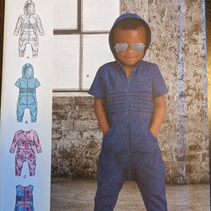 Uncut Simplicity Sewing Pattern #R11339 for Toddler&#39;s Knit Jumpsuit with Sleeve Variations.  Sizes 1/2 - 4